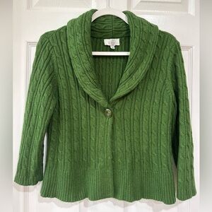 Ann Taylor Loft M Cropped 3/4 Sleeve Cable Knit Cardigan Green Casual Office